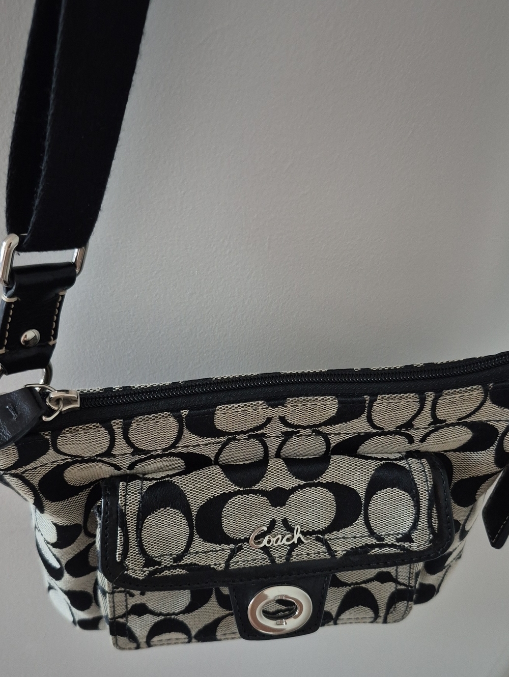 Coach Signature Canvas Turnlock Flap Crossbody Bag & Wallet Black Gray Y2K - Picture 7 of 16